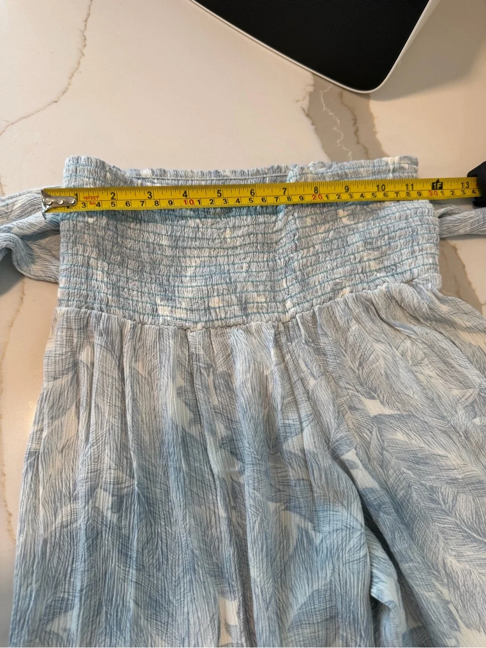 Light Blue Tropical Print Tie-Waist Wide Leg Pants - Picture 5 of 6